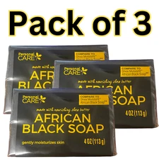 Personal Care African Black Soap with Shea Butter, Pack of 3, 4oz (113g)