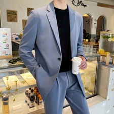 2PCSs Set Blazer Jacket Pants Casual Business Slim Formal Suit Coat Trousers