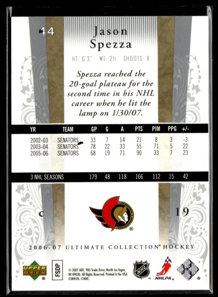 2006-07 Upper Deck Ultimate Collection Jason Spezza #/699 HSC - Image 2 of 2