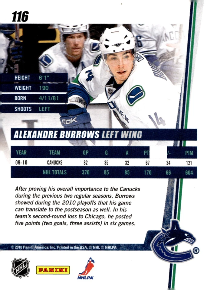 Alexandre Burrows - Signed 2010-11 Panini Donruss Card #116 - Vancouver Canucks - Image 2 of 2
