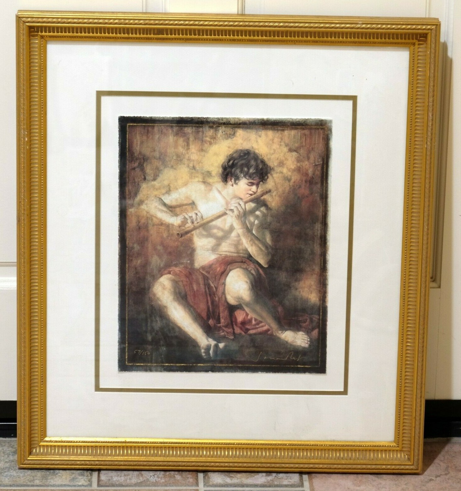 EUC Tomasz Rut Signed LE 57/150 Giclée Flutist Neoclassical Gilded
