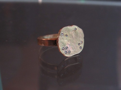 Signet ring. 14K Yellow gold ring with 0.10ct Diamonds.Handmade signet ring gift - Picture 10 of 16