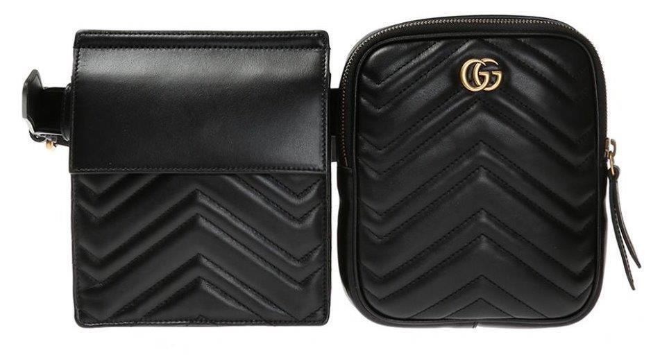 NEW GUCCI GG MARMONT TRAPUNTA CHEVRON BLK LEATHER DOUBLE NEW GUCCI GG MARMONT TRAPUNTA CHEVRON BLK LEATHER DOUBLE