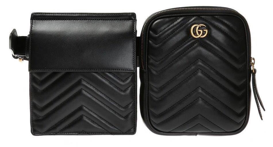 køleskab fuzzy Landmand NEW GUCCI GG MARMONT TRAPUNTA CHEVRON BLK LEATHER DOUBLE BELT BAG 100/40  UNISEX | eBay