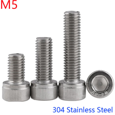 M5 x 0.8 / 5mm 304 Stainless Steel SOCKET HEAD Caps Screws DIN 912 A2 - 70