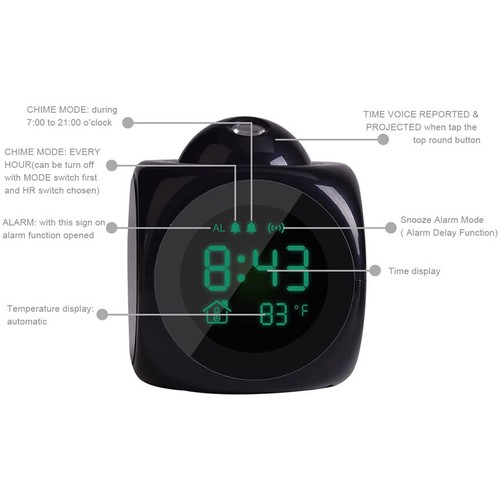 Backlight Alarm Clock Voice Talking LED Projector Cute Design Time Projection - Picture 2 of 13