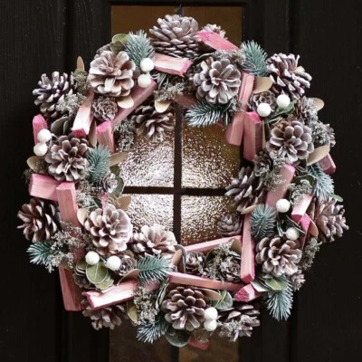 YORKSHIRE INTERIORS Pink Winter Wreath Decor Artificial Hanging Garland For Home Front Door