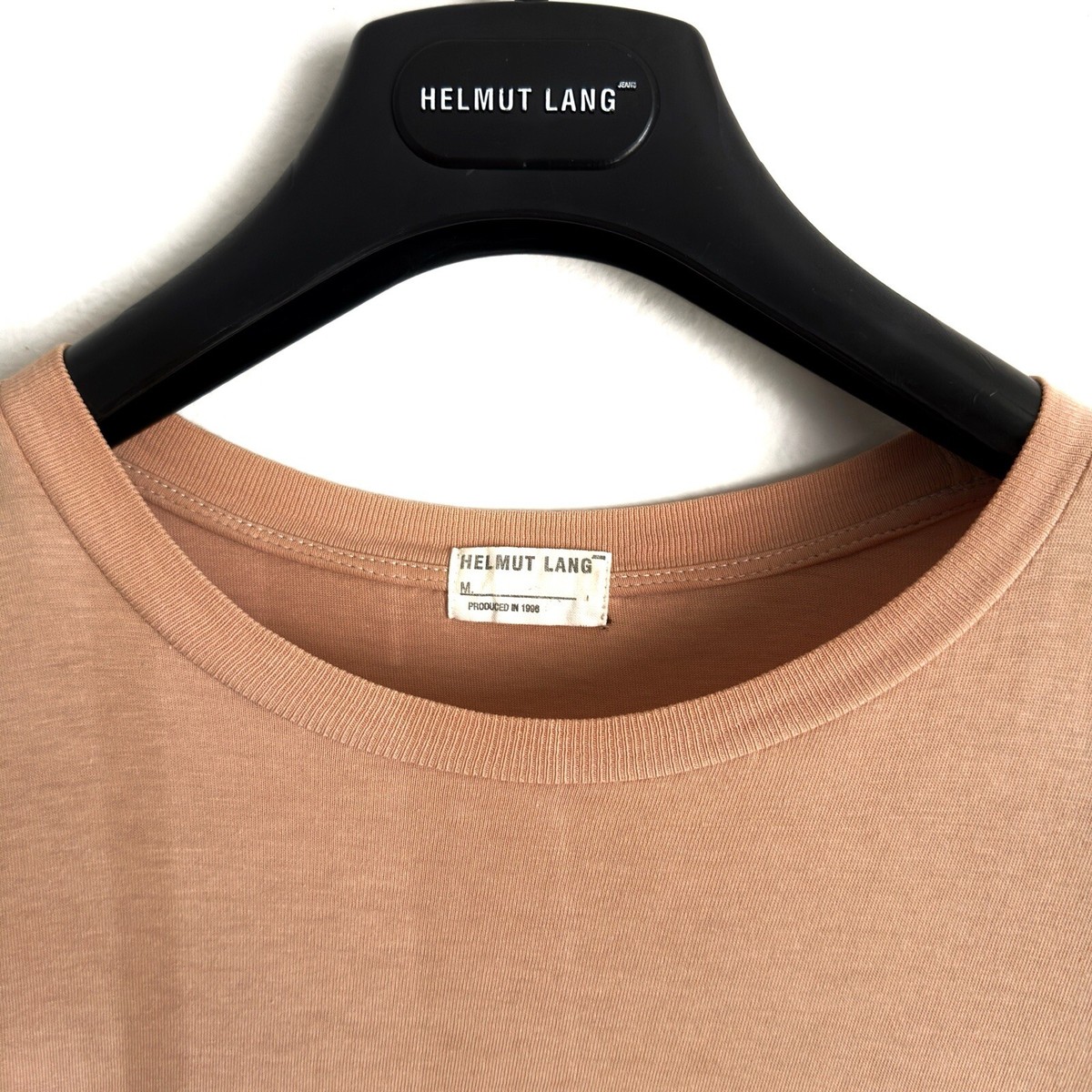 トップス 1996 helmut lang line staff t-shirt HELMUT LANG BLACK T SHIRT WITH BROWN STRIPES 1996