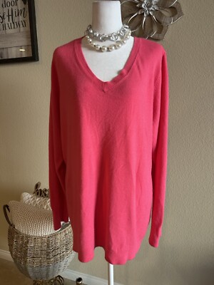 Croft & Barrow Women's Plus Bright Pink Sweater V-Neck Soft Pullover - Sz 2X