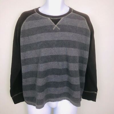Route 66 Gray Stripe Waffle Pullover Sz L Crewneck Raglan Sleeve Casual