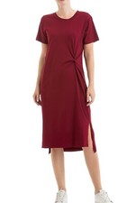 NW Women's Cute Twist Knot Short Sleeve Crewneck Knit Long Dress (Wine Red, L)