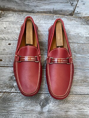 Prada horsebit logo red leather loafers sz 10 | eBay