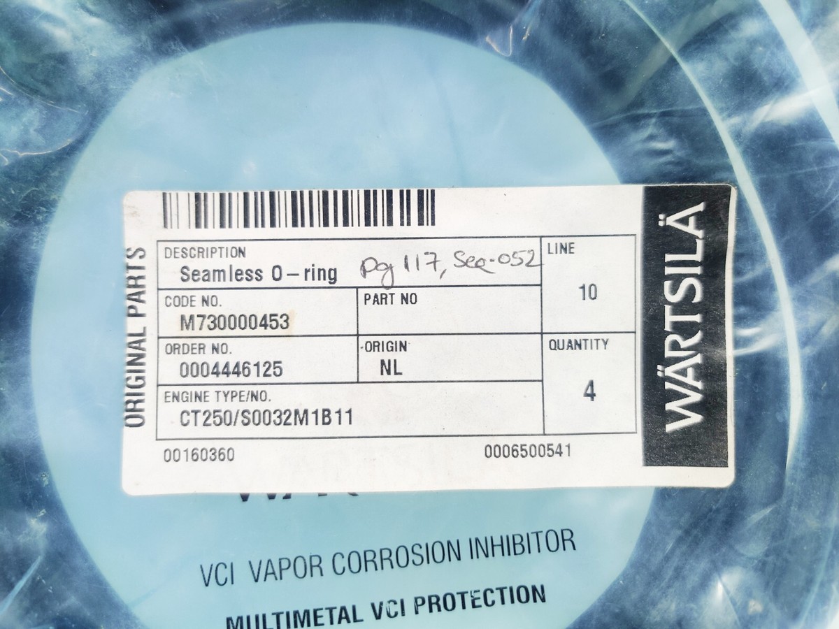 Wartsila Seamless O-Ring Code No. M730000453 Engine Type/No