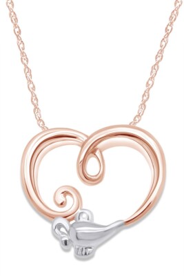 Heart Genie Lamp Two Tone Pendant 18'' Necklace 10K Solid Rose Gold
