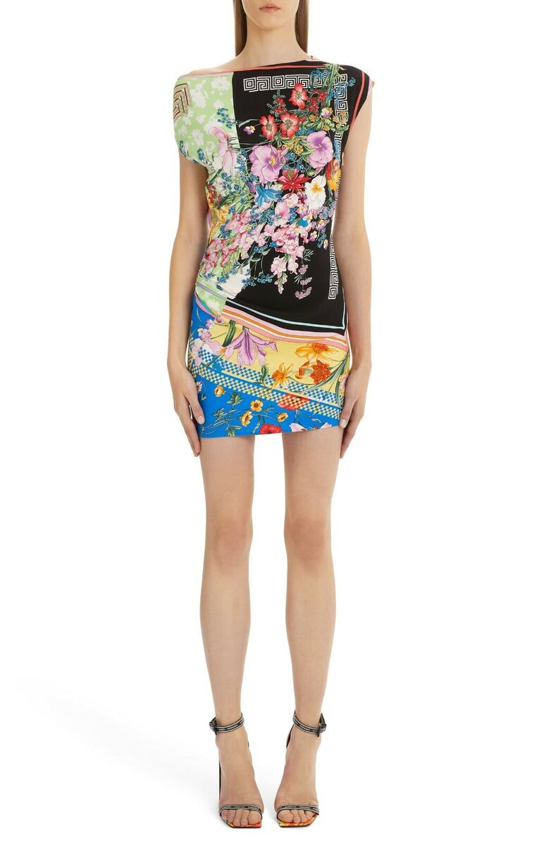 🖤 VERSACE Iconic Floral Print Asymmetric Drape Ruched 🖤 VERSACE Iconic Floral Print Asymmetric Drape Ruched