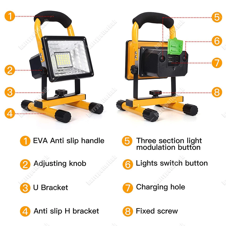 60W LED Rechargeable Cordless Work Site Flood Light Mobile Portable Camping Lamp - Image 2 of 4