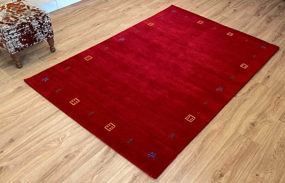 Tapis Gabbeh Rouge 100% Laine, Tissé Main, Inde, WAWA TEPPICH, 16 mm - Photo 4/4