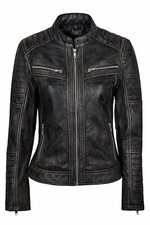 Women's Genuine Lambskin Leather Jacket Black Slim Fit Biker Motorcycle Jacket