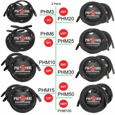 2 PACK Pig Hog PHM3/6/10/15/20/25/30/50/100 High Performance 8mm XLR Mic Cable