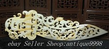 Antigua China Natural Hetian Jade Dragón Bestia Larga Hueca Cuchillo Arma Estatua