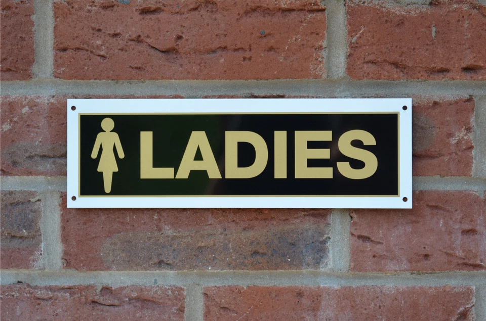 LADIES plastic sign or sticker gold and black 270 x 85mm toilet changing room