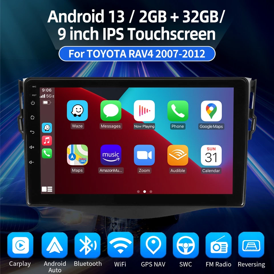 Para Toyota RAV4 2007-2012 Apple Carplay Android 13 Coche GPS Radio Estéreo BT Wifi Foto 4 de 4