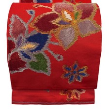 Japanese Kimono Fukuro obi excellent item Kansai style flower gold and silver th