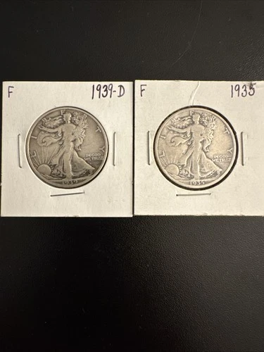 1935D, 1938 50c Walking Liberty Half Dollar 90% Silver Fine Details
