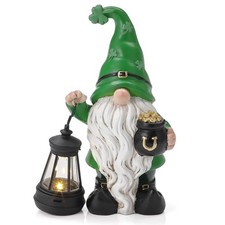 St. Patrick's Day Gnome for Outdoor Decor, Resin Garden Gnome Holding Lantern...