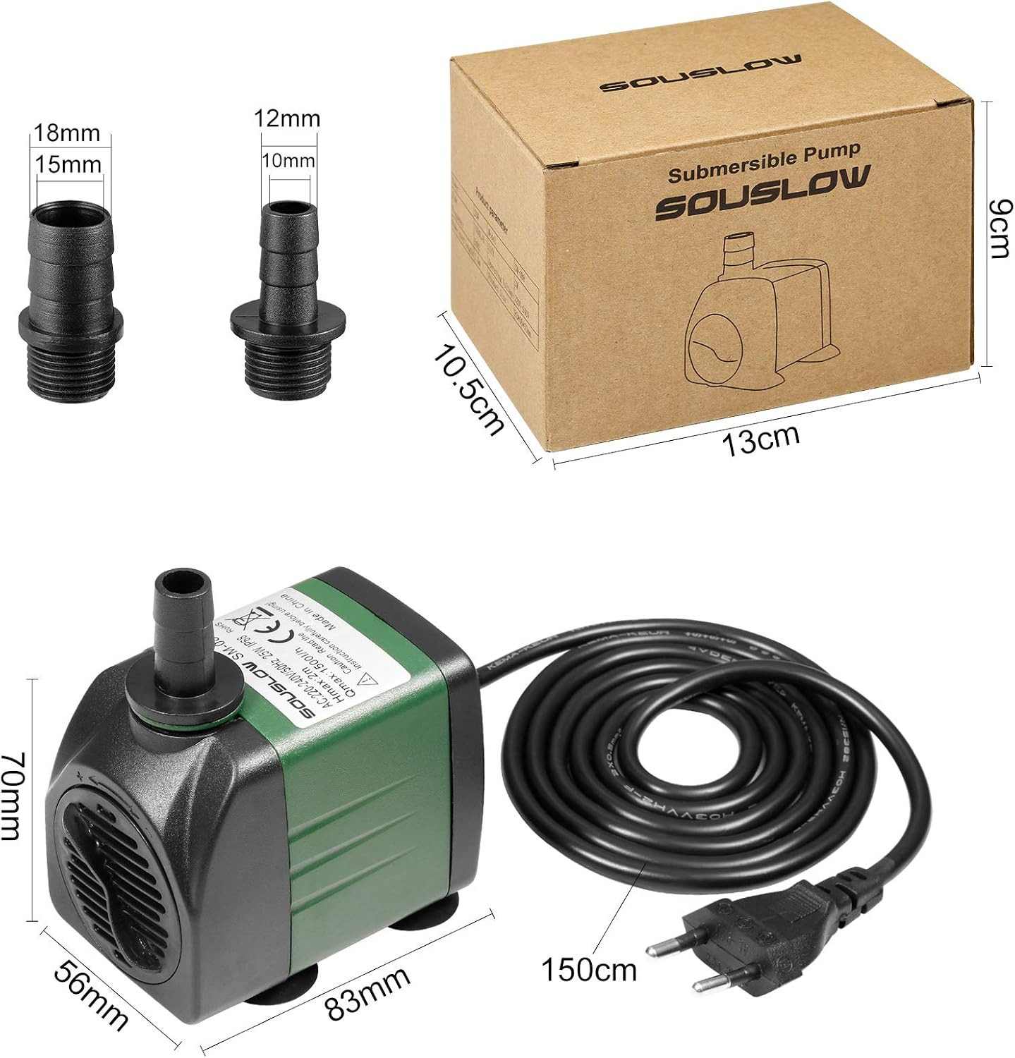 Pompa D'Acqua Sommergibile 25W 1500L/H AC220-240V 2 Ugelli per Acquario Laghetto foto 3