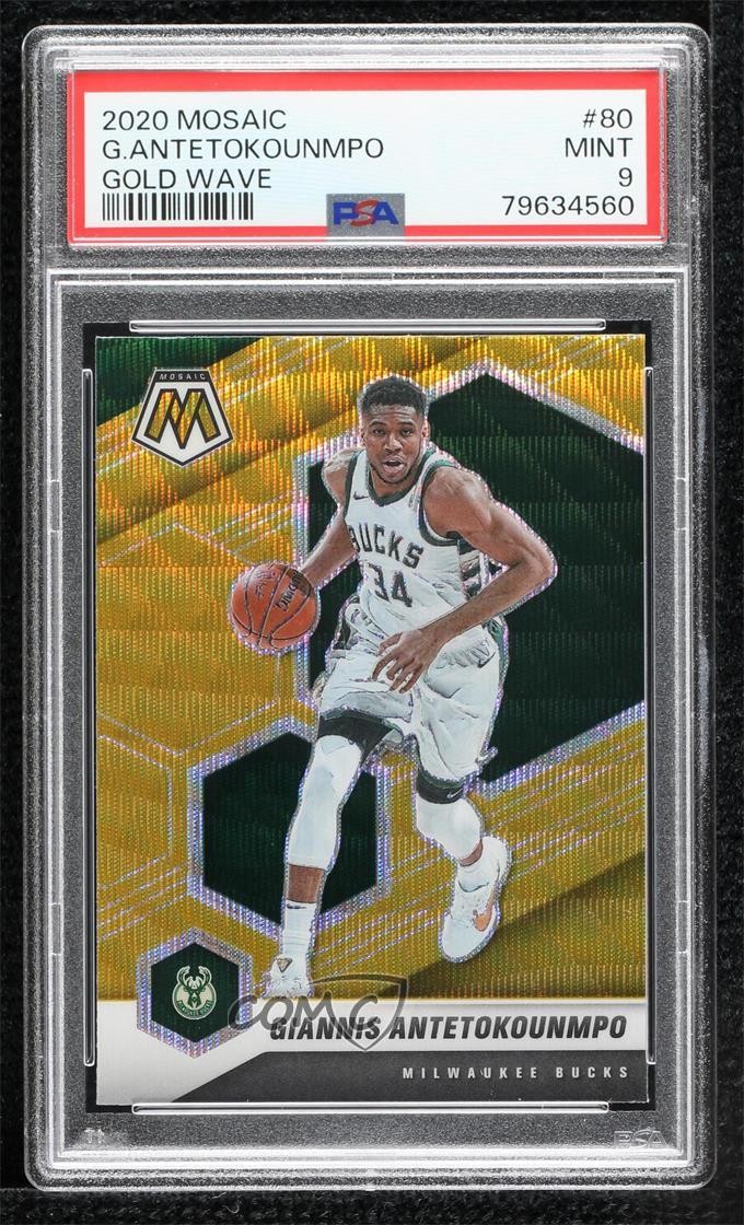 2020-21 Panini Mosaic Gold Wave Prizm Giannis Antetokounmpo #80 PSA 9 MINT 0o36
