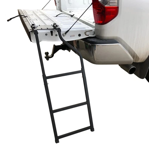 Truck Tailgate Ladder - Foldable with Aluminum Step Grip Plates and Rubber Fe...