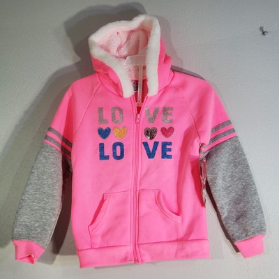 NWT Girls Youth Pink Sweatshirt Shirt With Hoodie. Real Love Size 6