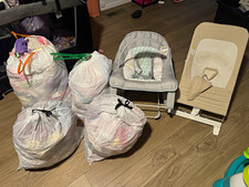 Lot of Newborn baby girl items. 2 bouncers, walker jumper toy
