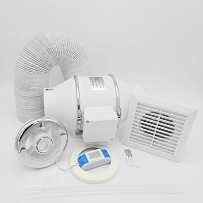 AirTech-UK Turbo Inline Bad Dusche Ventilator Set 100mm mit Timer & 3W LED Licht