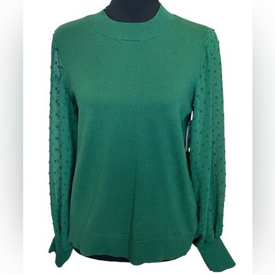 New Nordstrom CECE ~ Mixed Knit Crewneck Sweater Size Small Green So CUTE!