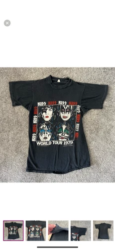 KISS Shirt Mens Small Black World Tour Band Tee 1970s vintage concert t-shirt, vintage, size S, single stitch, B+ condition