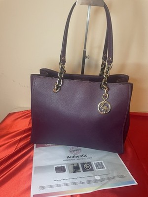 Authentic Michael Kors Purse #0102NCO Cynthia Medium Satchel in plum/dark purple