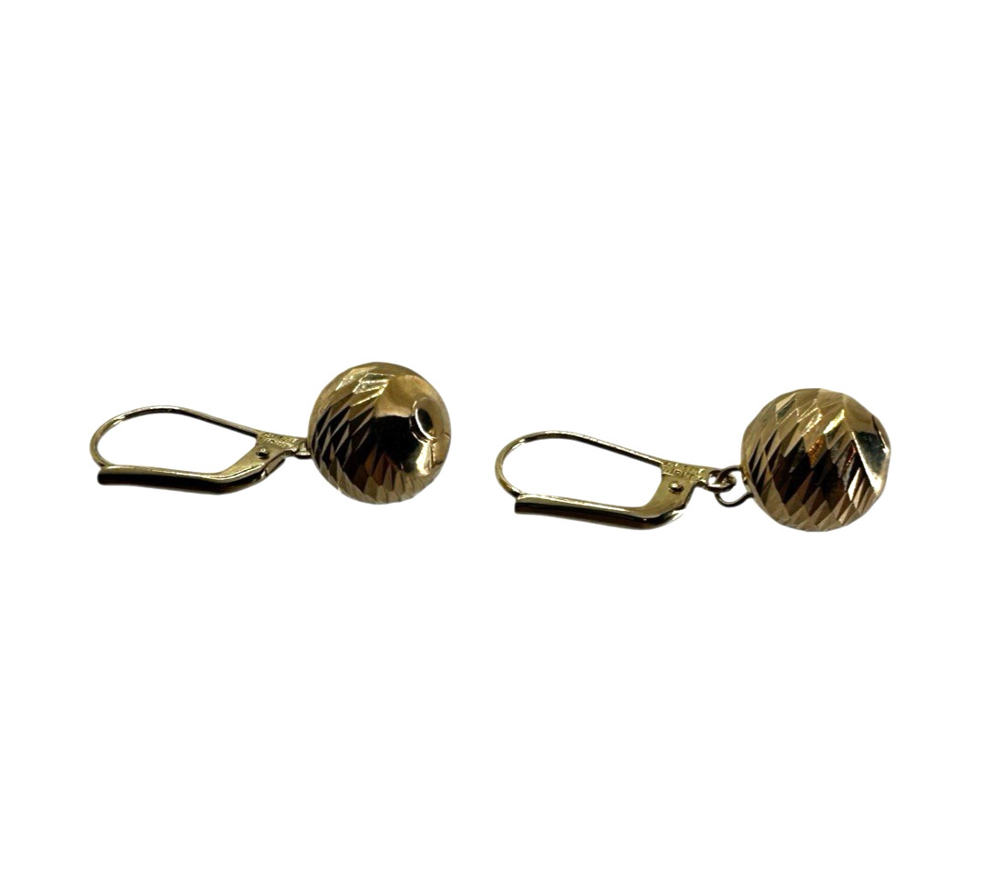 Solid 14K Yellow Gold Ball Drop Dangle Lever Back… - image 3