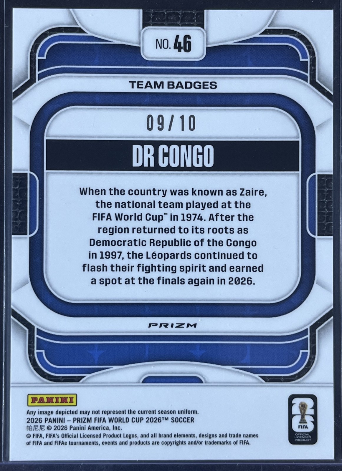 2026 Panini Soccer Prizm World Cup DR Congo Team Badges Gold /10 #46 view 2