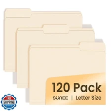 SUNEE File Folders, 120 Pack Manilla Folders 8.5 x 11, 1/3 Cut Ta