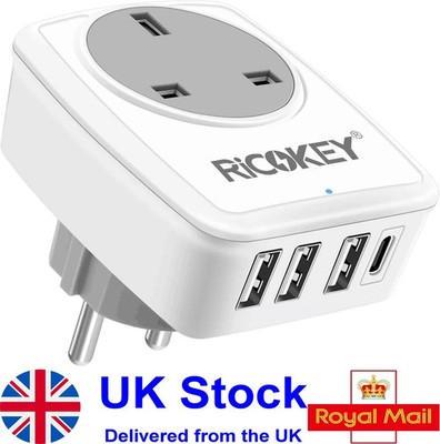 Reiseadapter UK auf EU Europa Stecker Adapter mit USB C, geerdet European Power