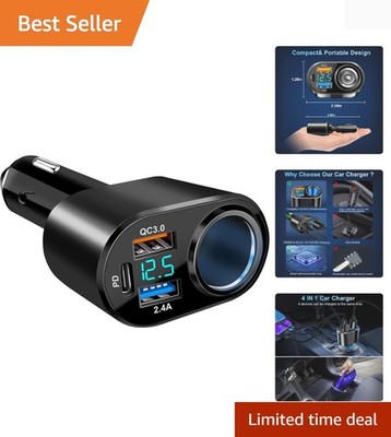 90W Dual USB C Car Charger - Fast Charging PD QC3.0 Adapter with LED Display