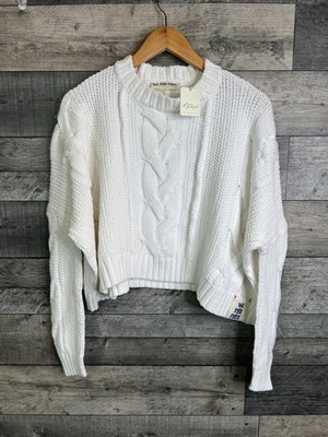 Free People Damen Pullover Größe Small Weiß In A Daze Zopfmuster Sweater We The