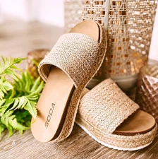 NEW Natural Jute Raffia Espadrille Slide Sandals Platform Wedge Heel Open Toe