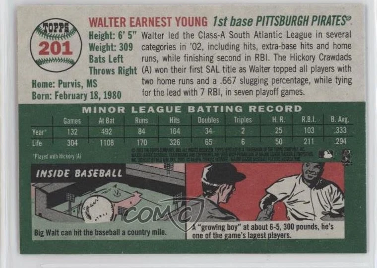 2003 Topps Heritage Walter Young #201 - Image 2 of 2