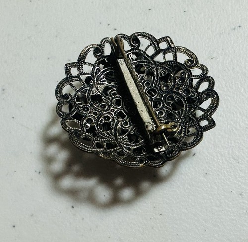 Vintage -Germany AB Rhinestone Filigree Brooch Pin - Picture 3 of 9