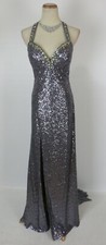 NEW Size 8 Tony Bowls 500 Pewter Halter Prom Formal Long Gown Sequin Dress NWT