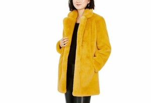245-NEW-Apparis-Womens-Eloise-Faux-Fur-Coat-Yellow-Mustard-Winter-Jacket-Size-M