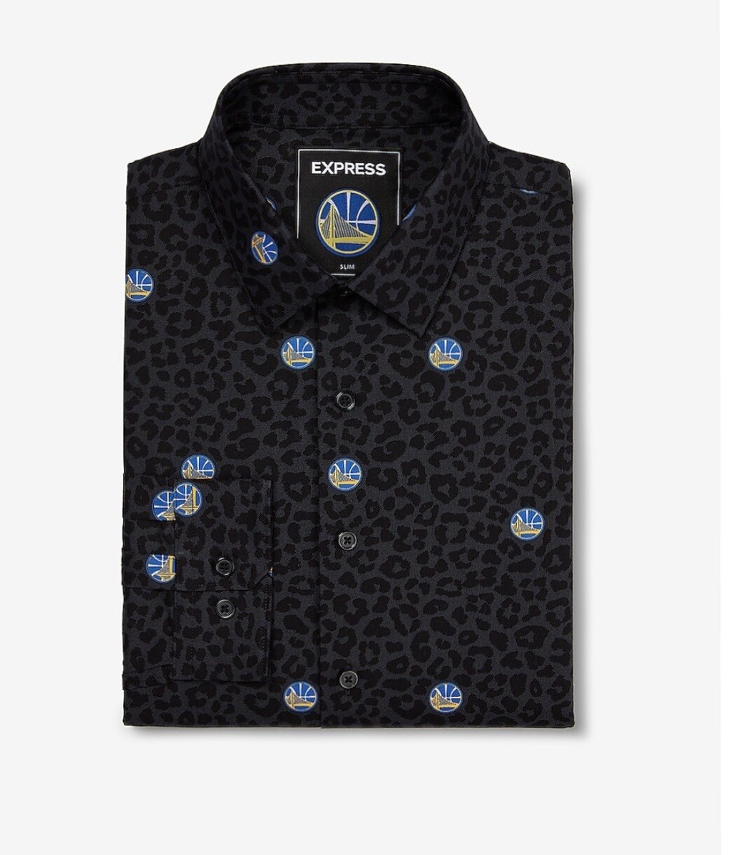 Golden State Warriors Shirt Mens Small Button Up Express Black Leopard NBA N99 Golden State Warriors Shirt Mens Small Button Up Express Black Leopard NBA N99